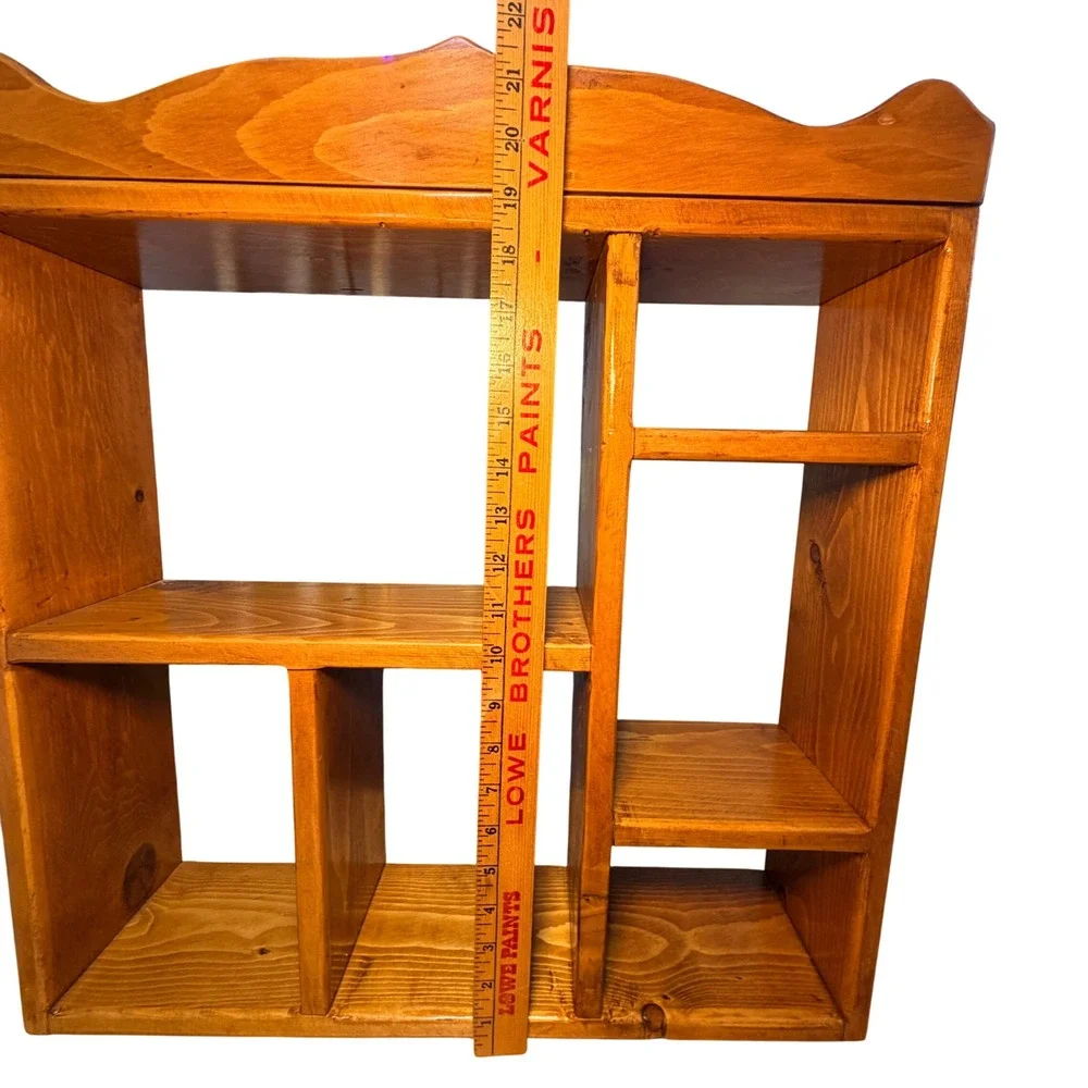 VTG 1970s Pine Wood Shadow Box Wall Shelf Rustic Country Scalloped Display Case